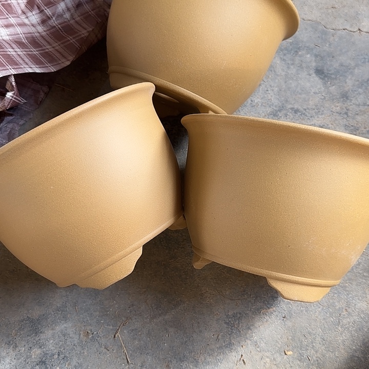 紫砂花盆大漏处理清仓一组黄段泥中号