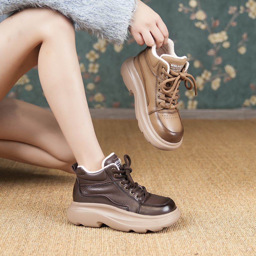 H真皮复古雪地靴女秋冬新款马丁靴显瘦厚底短靴 9906