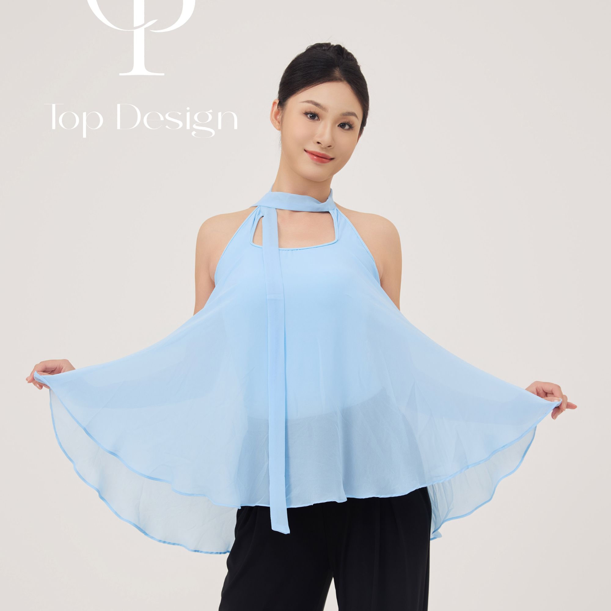 TOP Design【薄荷少女】摩登舞服无袖挂脖连体上衣
