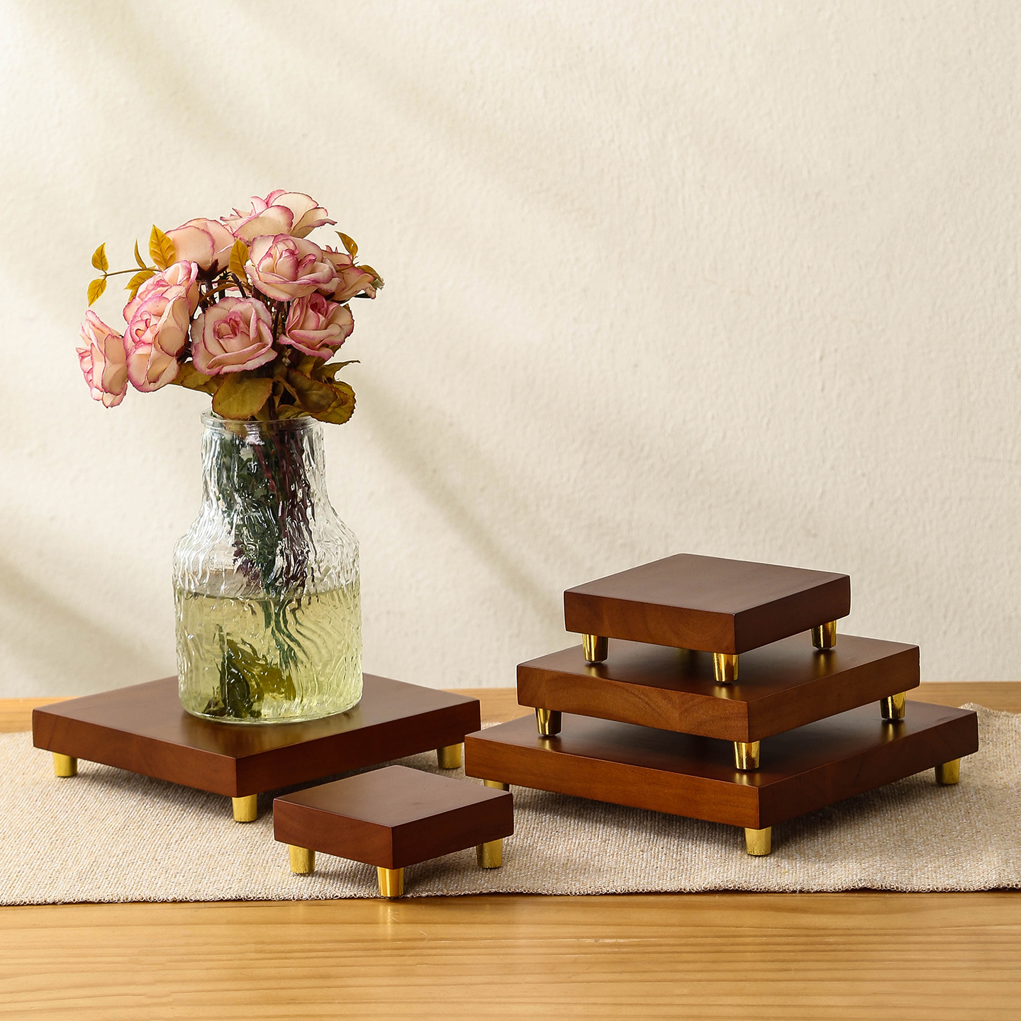 摆件实木增高架底座富婆玄关轻奢收纳神器香薰台摆件音箱音响底座