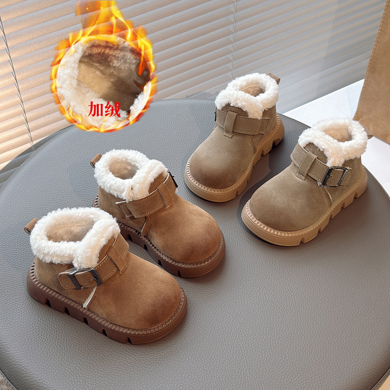 儿童雪地靴冬季新款加绒加厚男童勃肯靴休闲风女孩保暖棉靴短靴