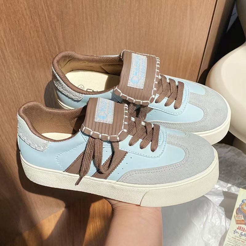 1182蓝棕德训鞋女2024新款时尚学生复古厚底舒适休闲百搭运动板鞋