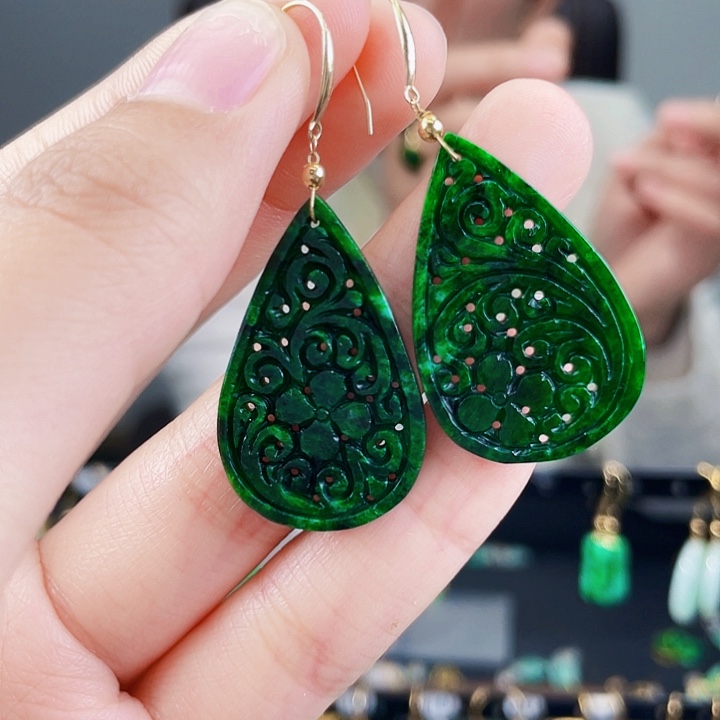 翡翠耳饰18K金镶嵌饰品