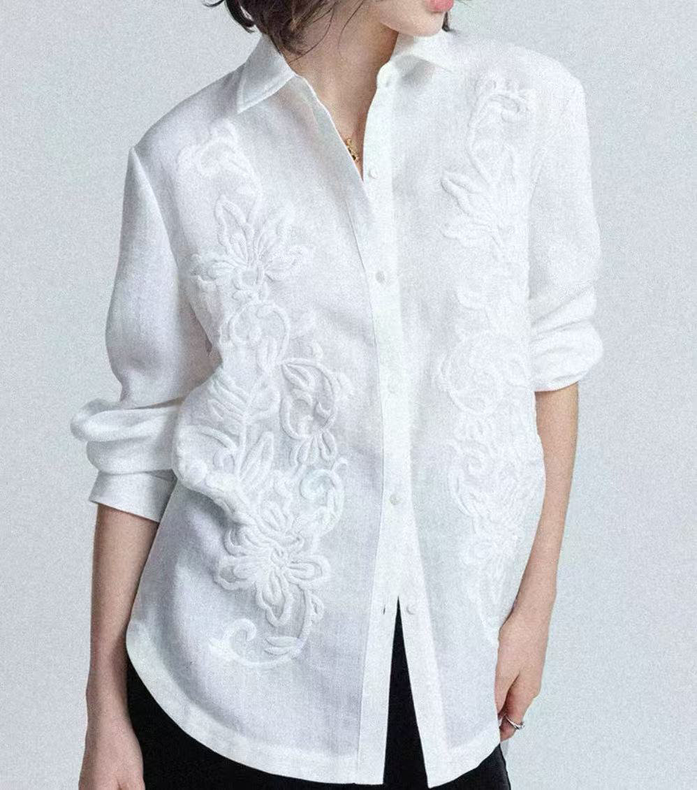 1051-1100 淼淼严选女装 2025新款法式刺绣国风衬衫