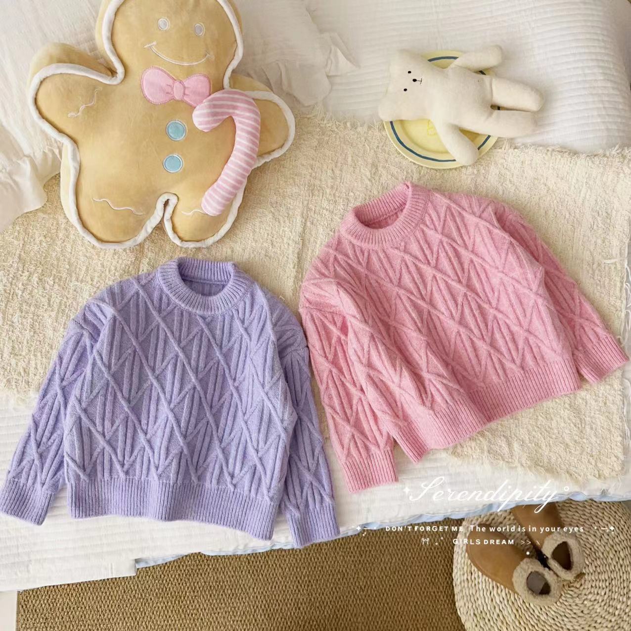 GP汤圆童装【冬日恋歌】冬季韩系甜美菱格百搭毛衣 YA-3536