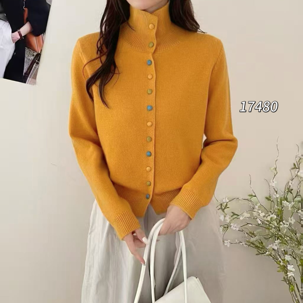17480 WANGDAN（部无水洗唛介意慎拍)坑条立领宽松针织衫