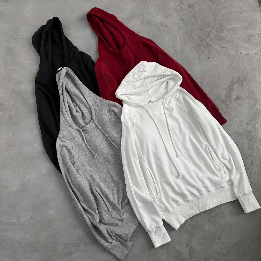 喜柿-【麻丝卫衣】韩单！麻丝拼接毛圈拉绒连帽叠穿打底卫衣#6979