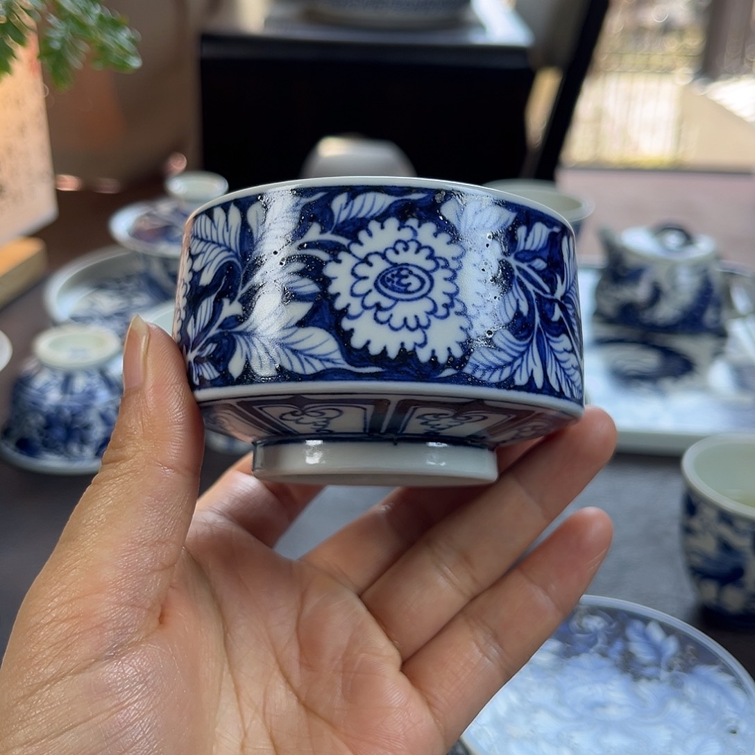 朝岚夕霞仿至正元青花原矿釉烧制全手绘主人杯