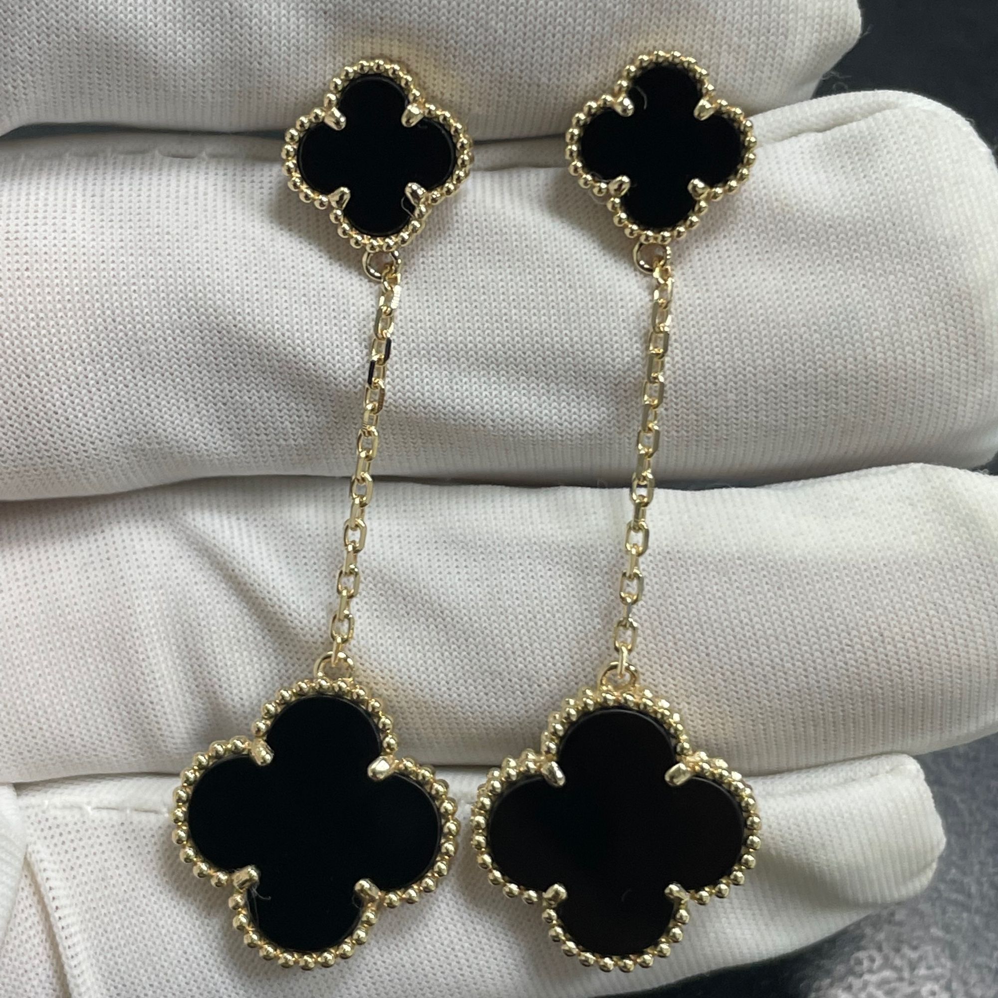 【CHERISH】18k  k黄 黑四叶草耳钉