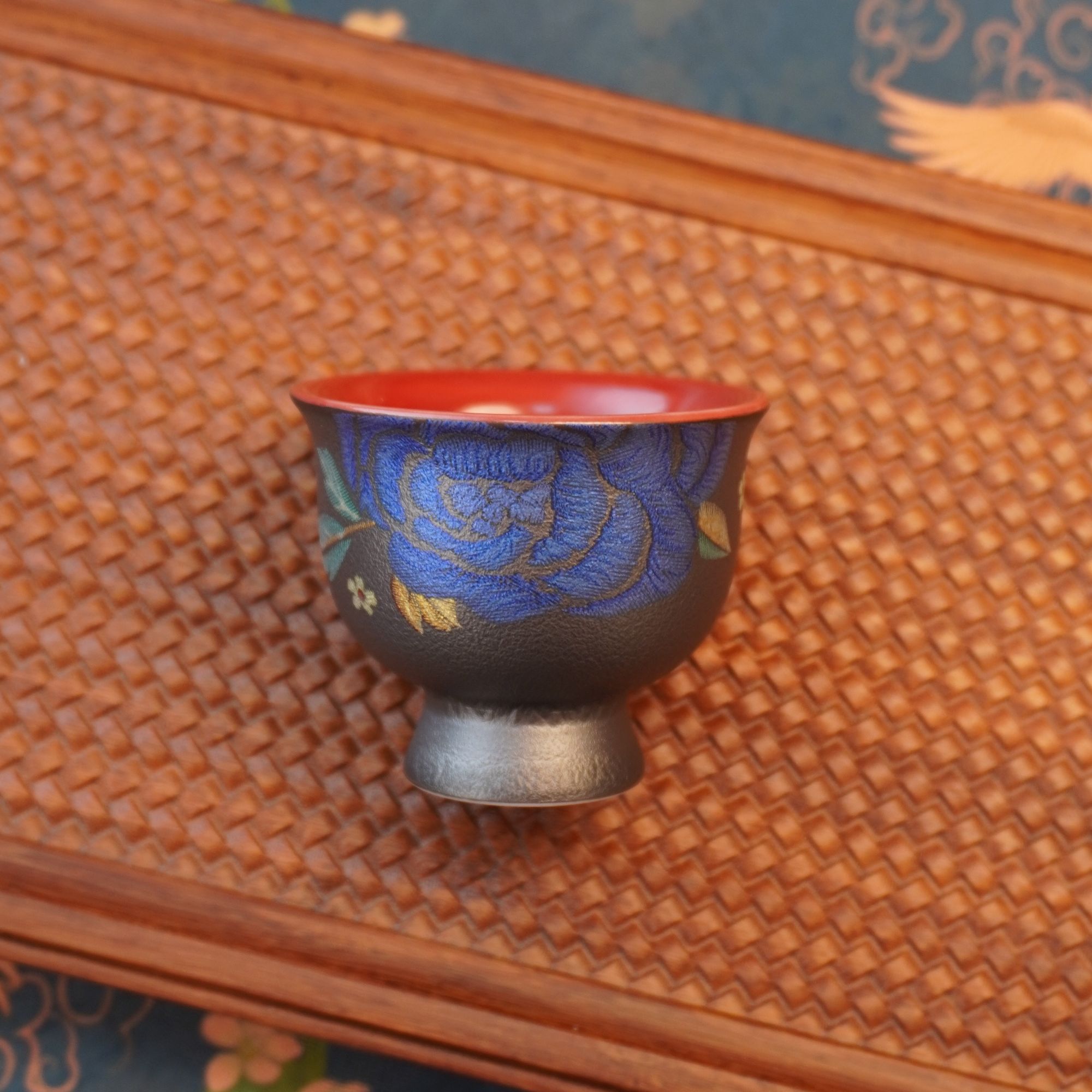 【缂丝牡丹·小高足杯】复古精美家用陶瓷纯手工描金品茗杯主人杯