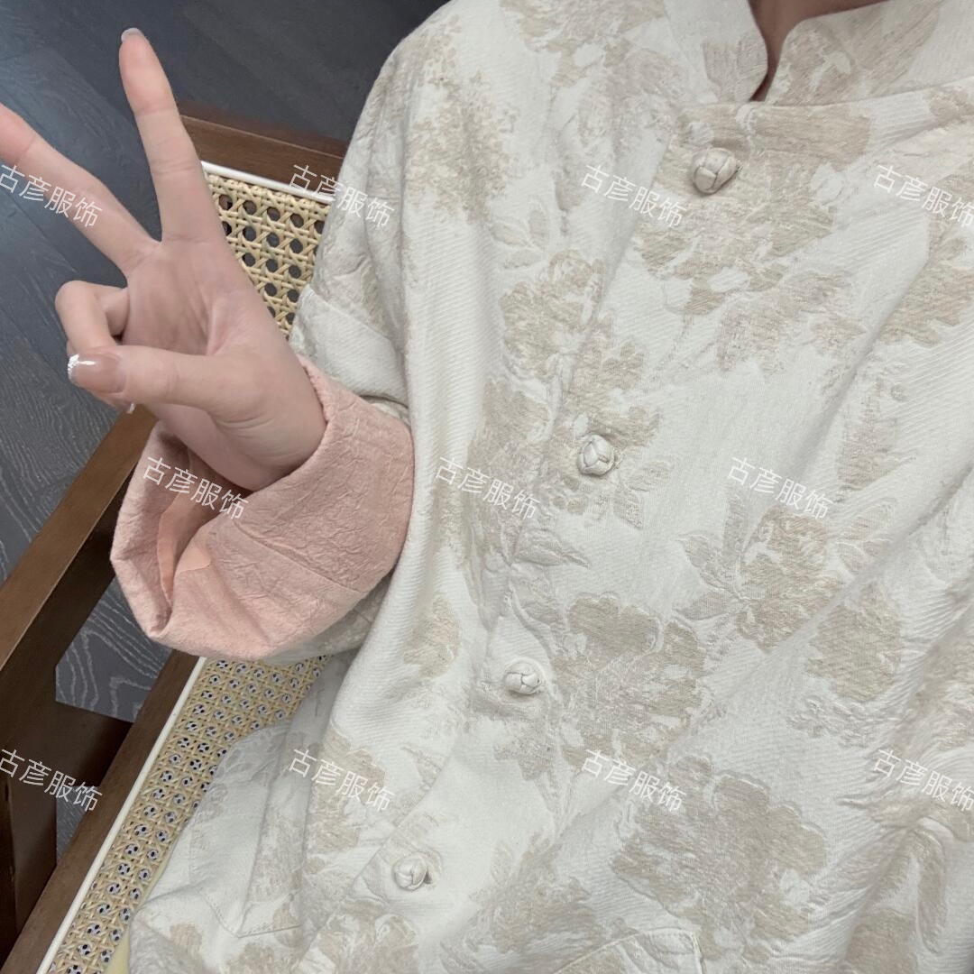 古彦原创设计新中式长袖浮雕提花短外套通勤单排扣常规春秋季