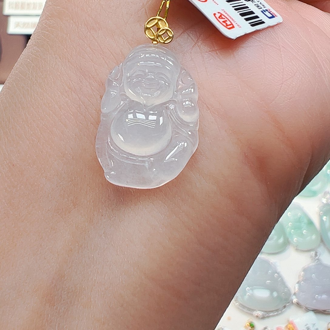 翡翠18K金镶嵌吊坠(不含链)财神爷