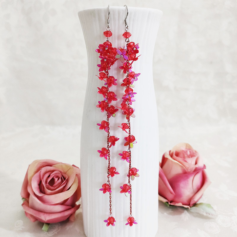 铜合金耳饰 民族风纯手工编织超长款气质花儿耳环1175