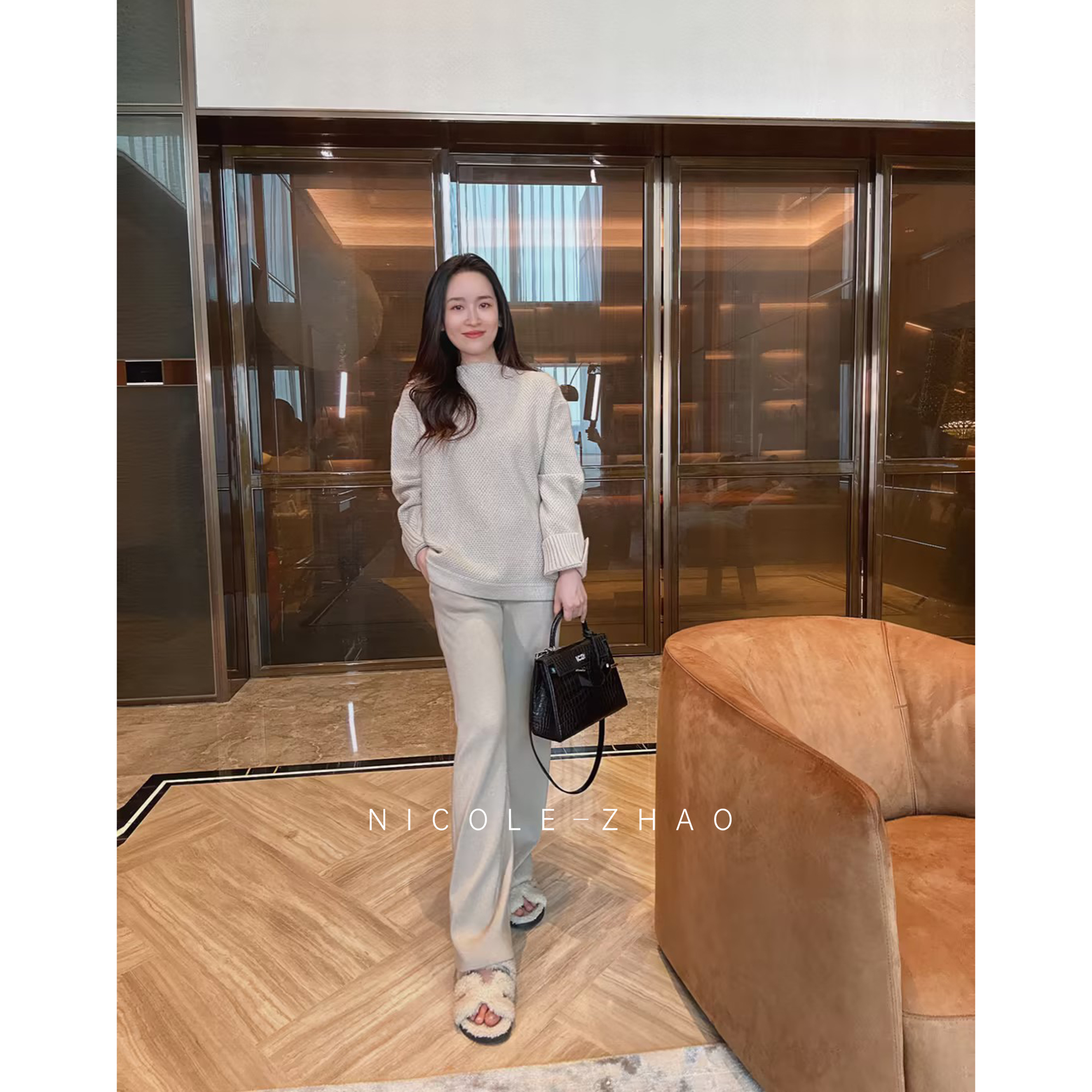 Y20068【贵姐NICOLE】高端定制百搭直筒宽松垂感显瘦休闲针织裤