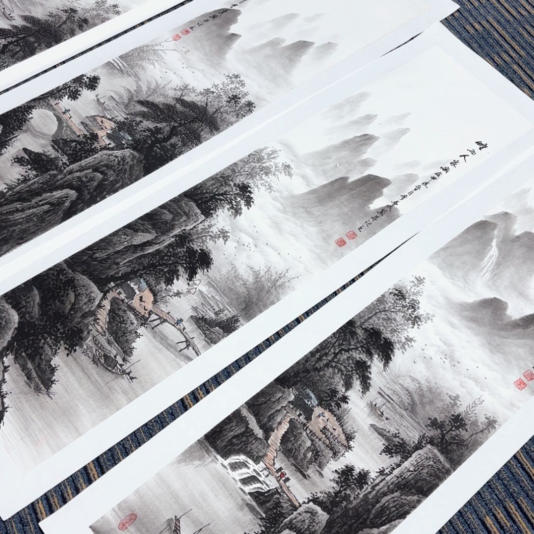 国画天*李益民四条屏山水朱