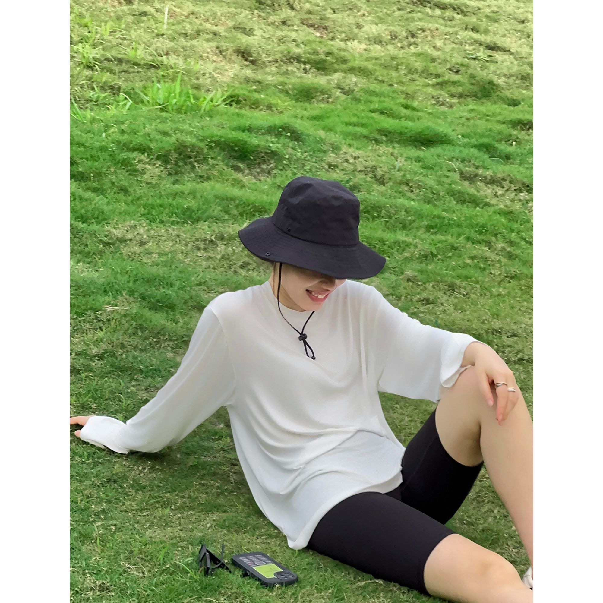 【胡洛一】夏季时尚宽松遮肚长袖圆领透气慵懒感显瘦百搭T恤- CK167