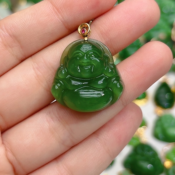 和田玉（碧玉）颈饰18K金镶嵌