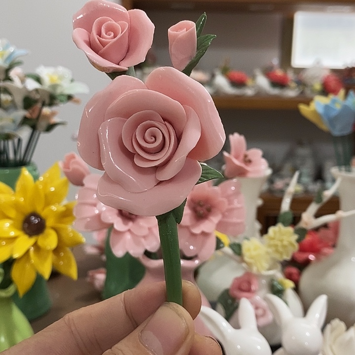 瓷片纯手工陶瓷花摆件瑕