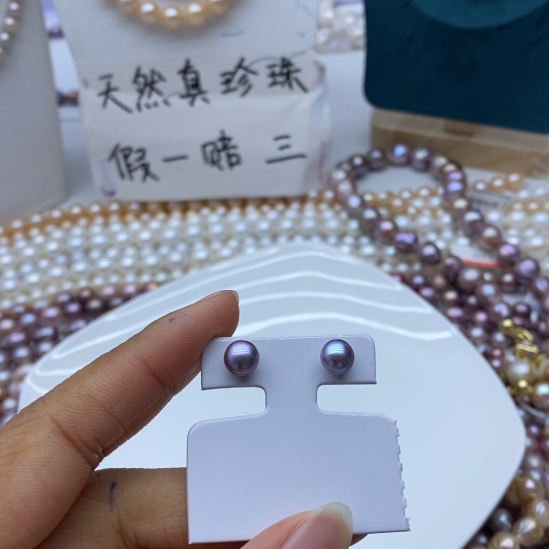 淡水珍珠银S925镶嵌耳饰