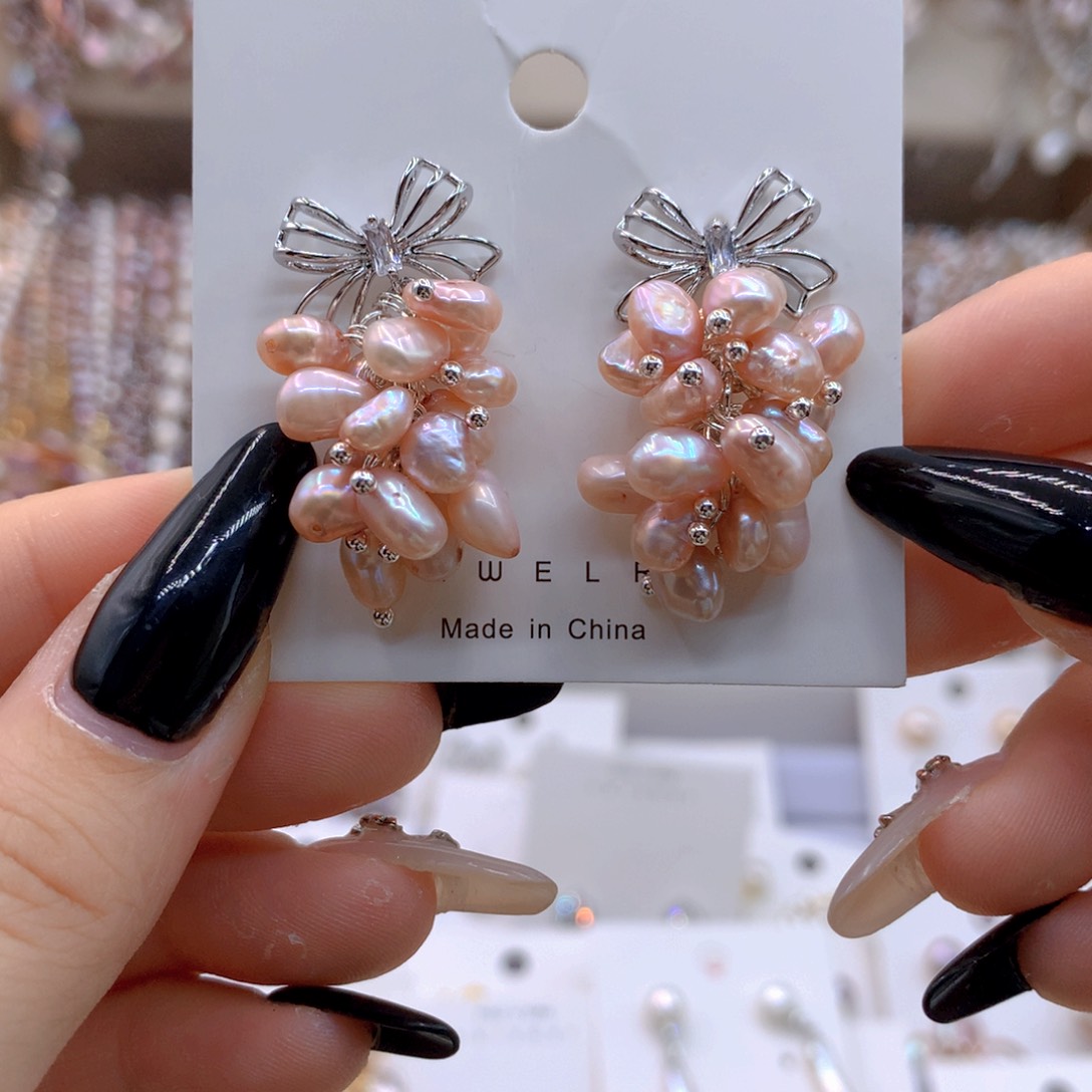 银S925镶嵌淡水珍珠耳饰