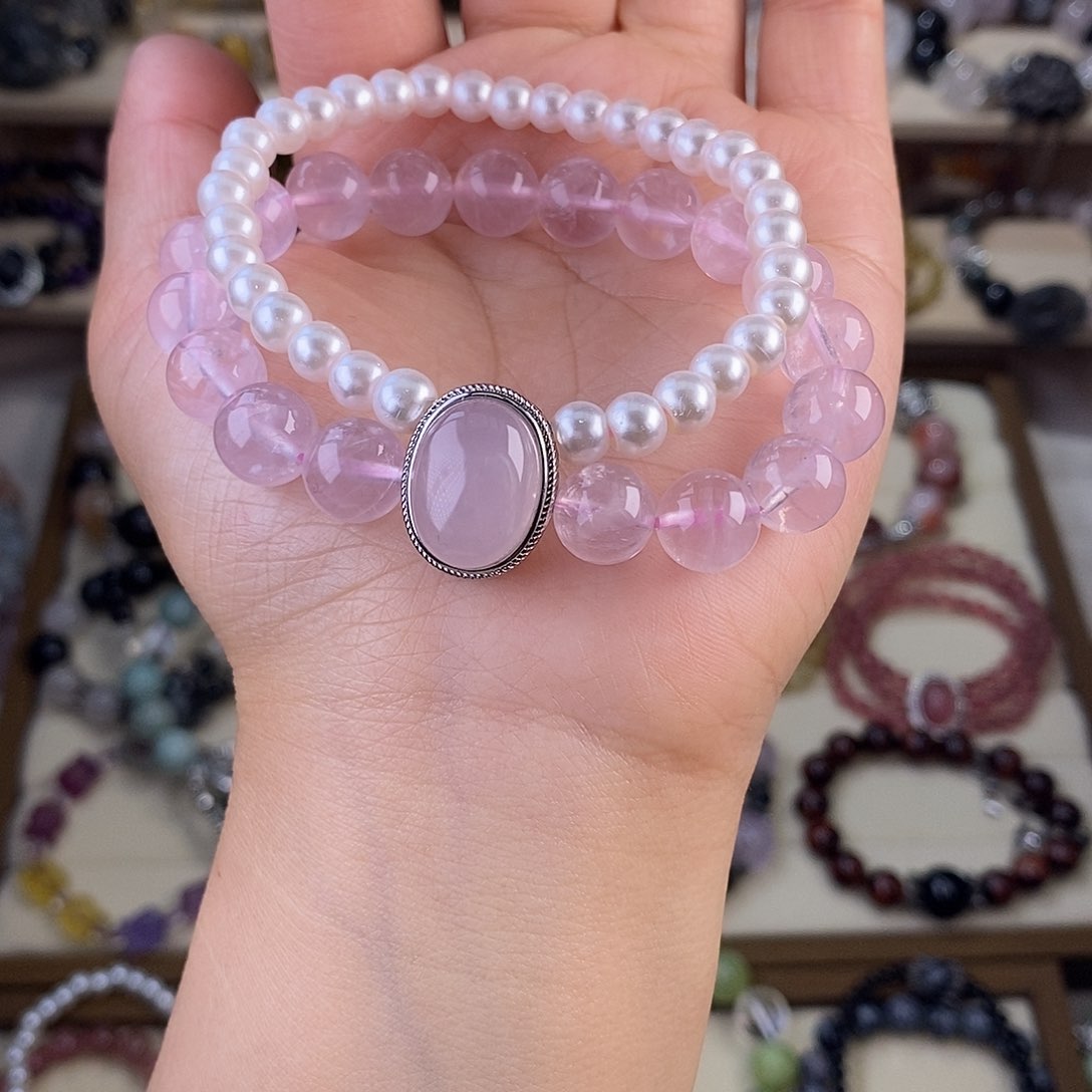 玛瑙/玉髓手链未镶嵌10毫米粉晶呗珠