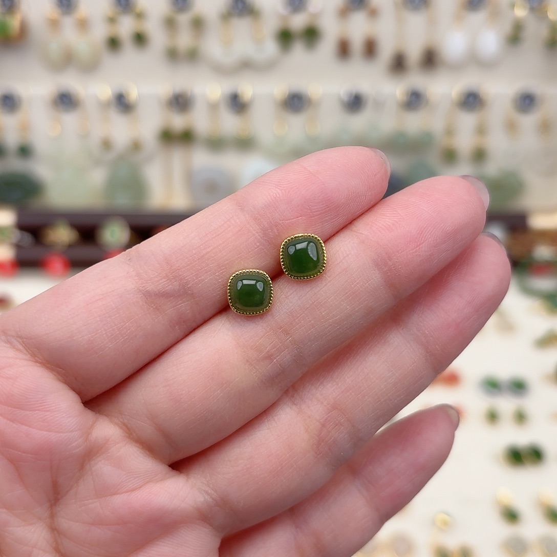 银S925镶嵌和田玉耳饰1****9