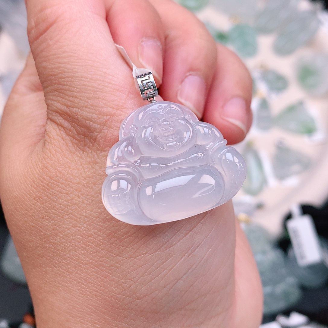 翡翠颈饰18K金镶嵌高冰佛公