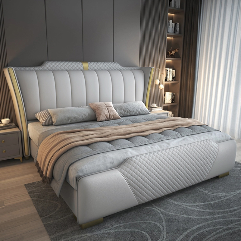 高端轻奢风主卧双人床真皮床主卧大床室简约意式现代婚床