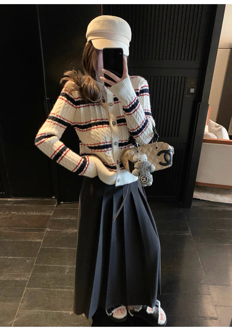 【新年限定必入】厚克重条纹毛衣针织女秋冬设计减龄洋气百搭