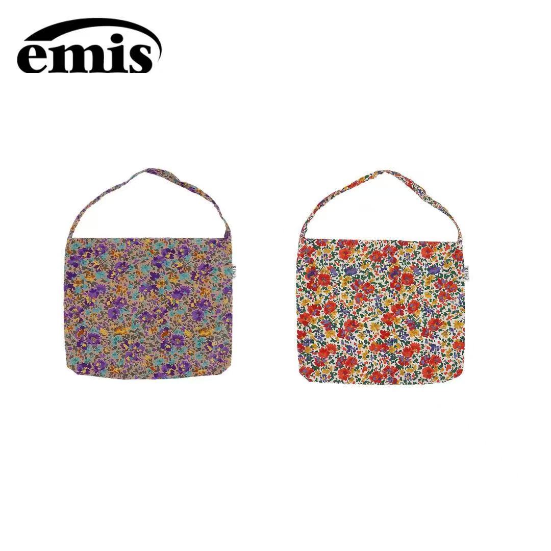 emis包包彩绘碎花帆布包章若楠同款白色大容量帆布袋单肩包【香】
