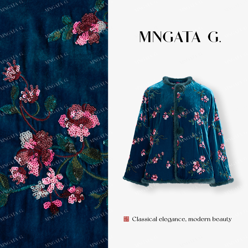 MNGATA G.宫小妍【水貂毛·满绣绒华】真丝新中式中国风外套5083103