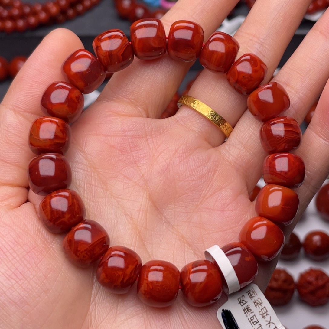 南红玛瑙未镶嵌手串11.8mm高品瓦西满肉牛血火焰老型手串