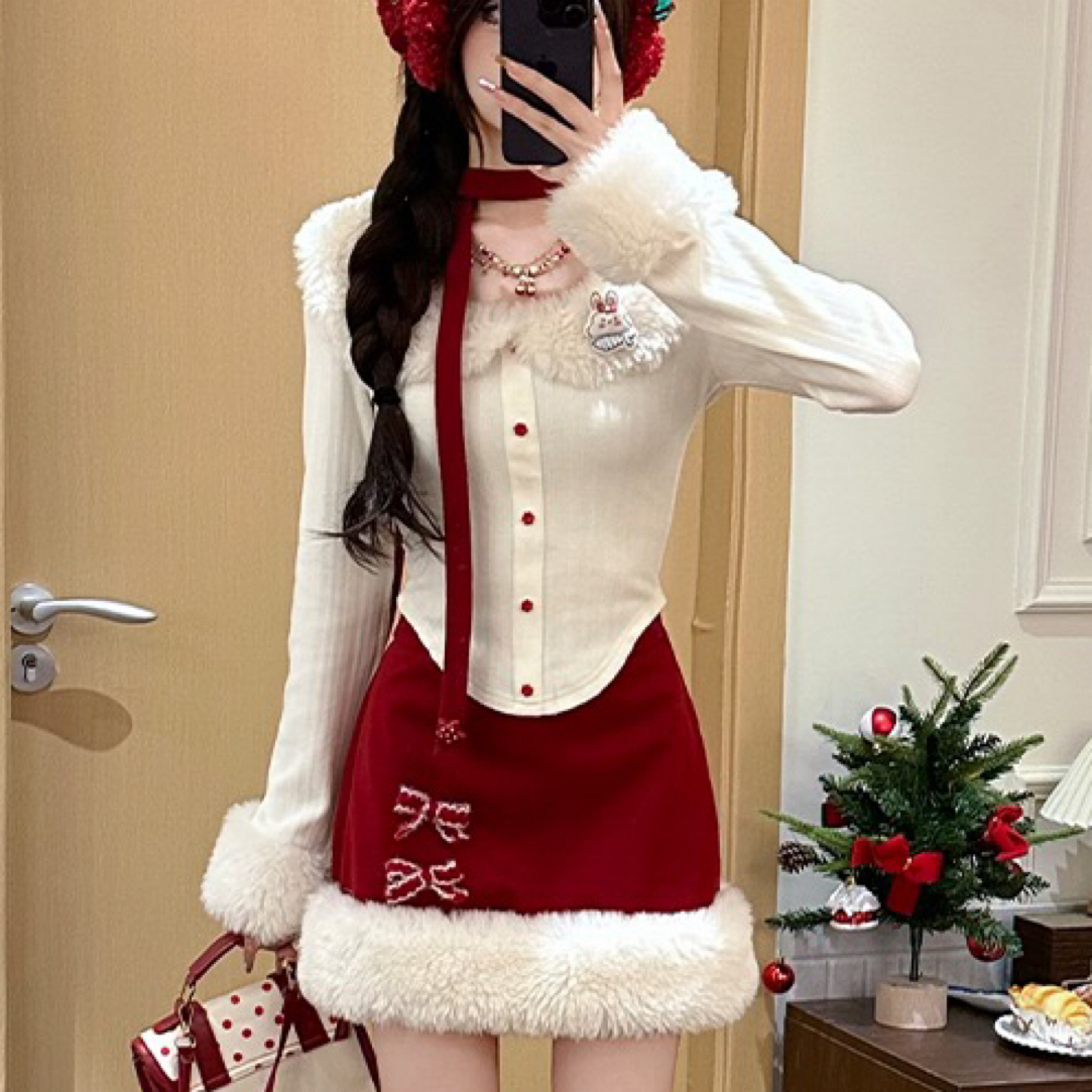 甜美风粉色蝴蝶结假两件针织衫女秋冬纯欲减龄设计感修身显瘦