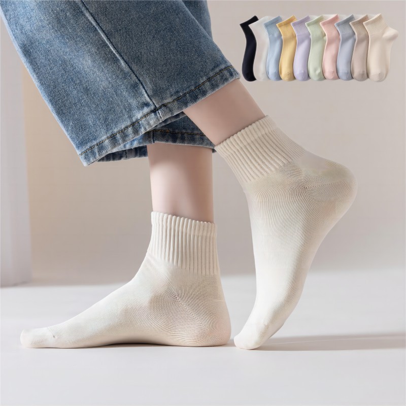 M7日系糖果无骨女短筒袜子船袜松口抗起球女中筒袜