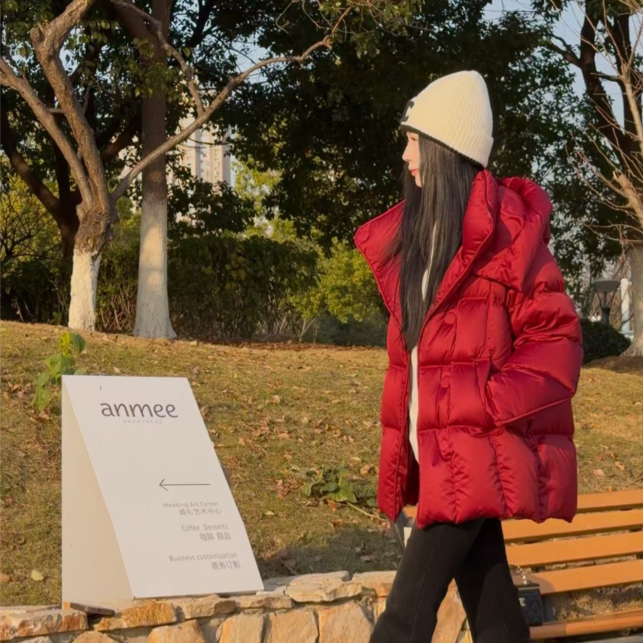 【阿紫专属】塔夫绸小富婆冬季厚款女中长款高定连帽95白鹅绒服