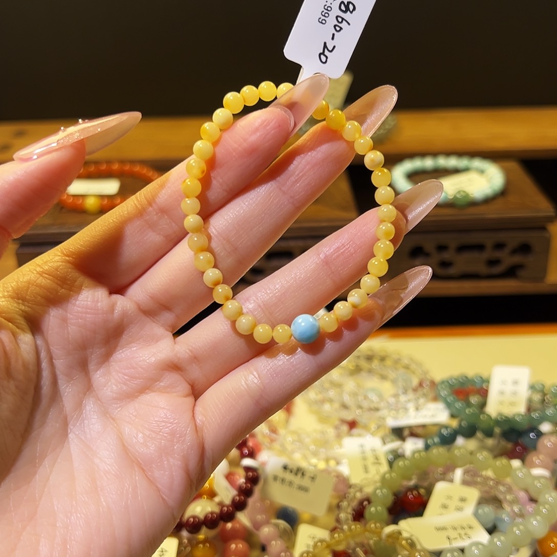 水晶手链银S925镶嵌蜜蜡860
