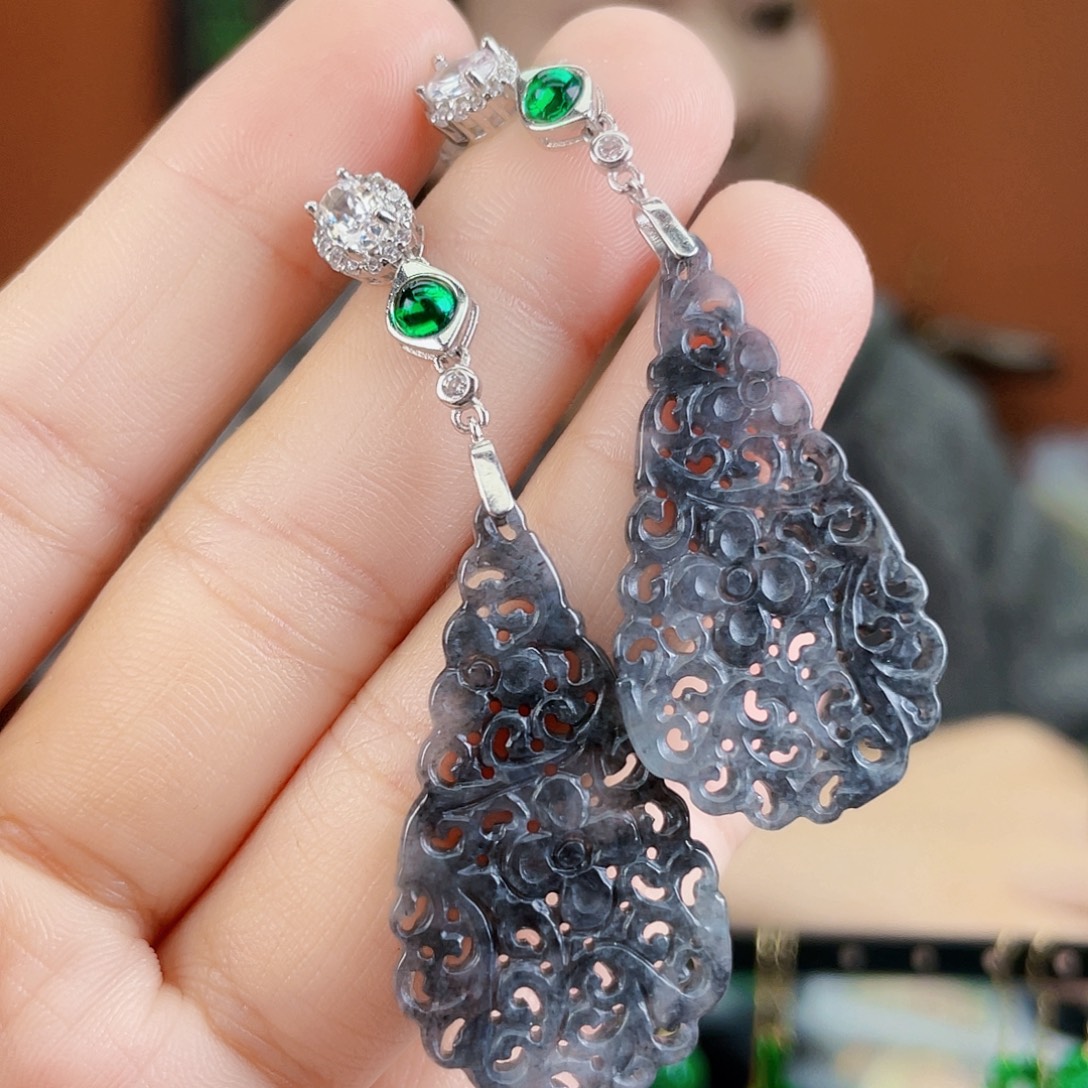 翡翠银S925镶嵌耳饰