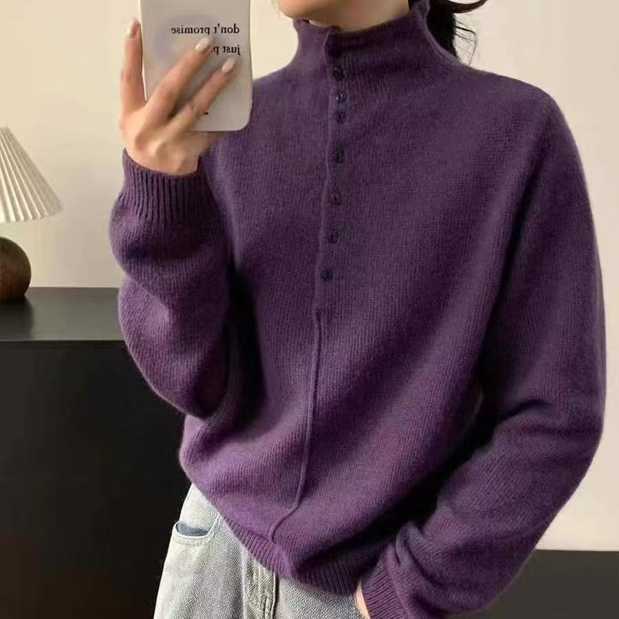 【雅丹风-紫】新款时尚秋冬季半开纽扣款针织上衣325