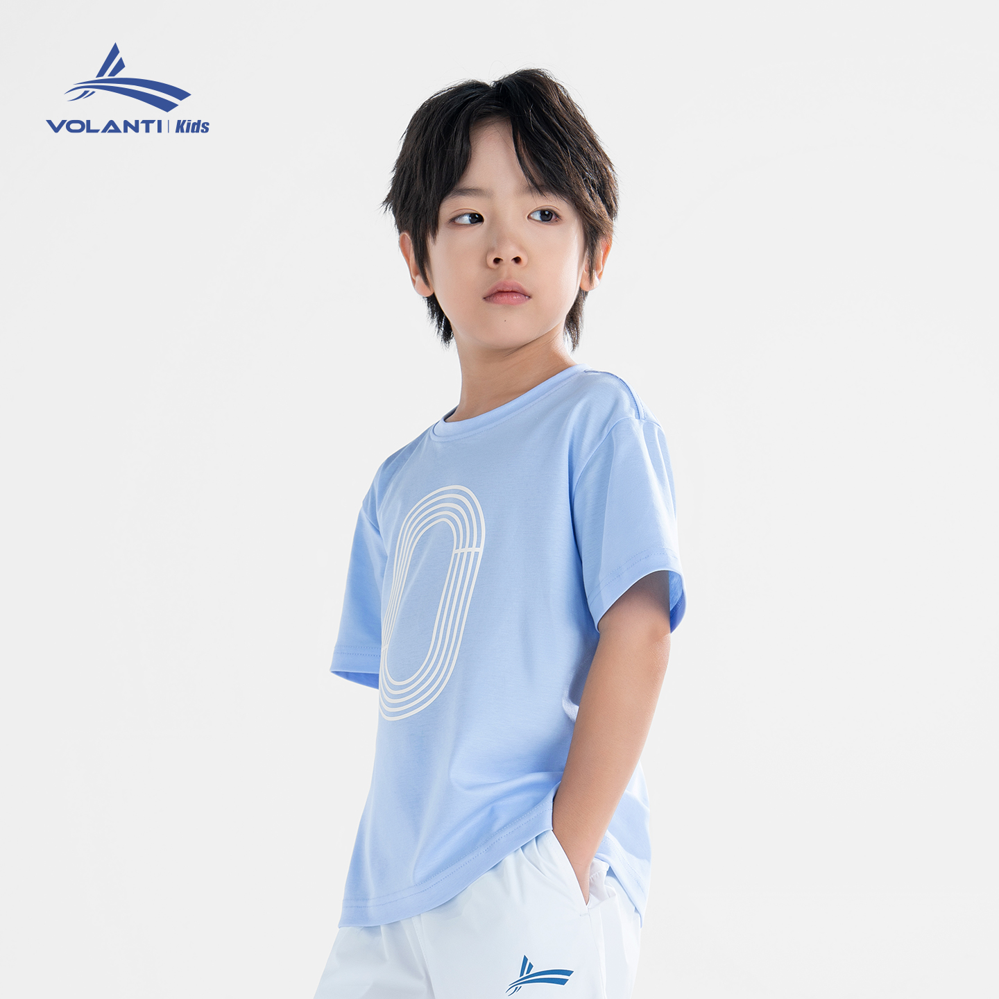 沃兰迪kids跑道运动短袖夏季短袖透气圆领字母印花男T恤运动儿童