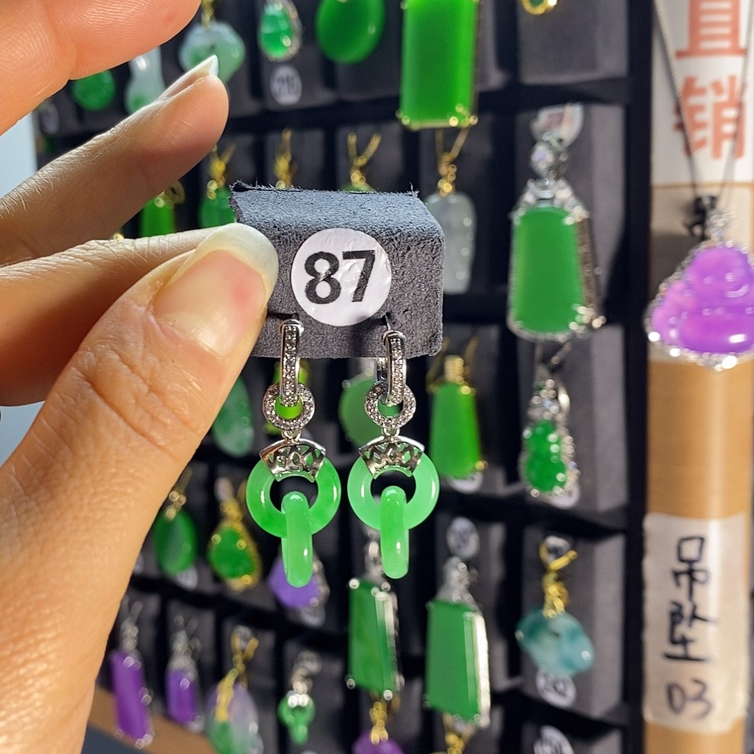 银S925镶嵌翡翠耳饰87