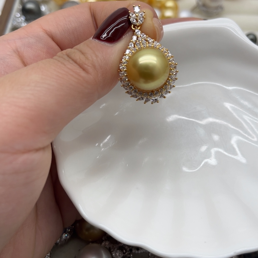 银S925镶嵌海水珍珠吊坠(不含链)