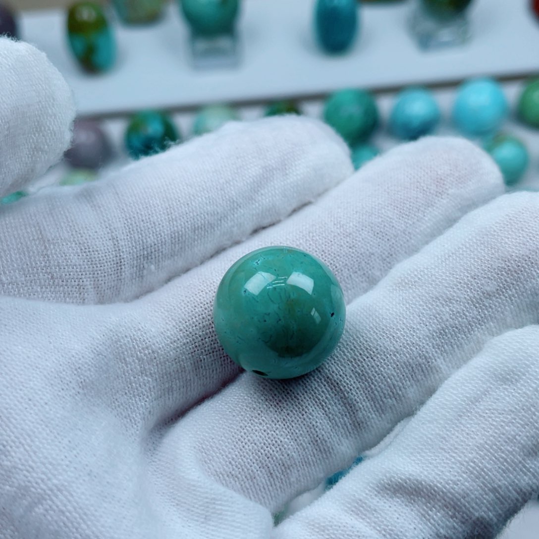 绿松石未镶嵌高瓷绿水草纹圆珠