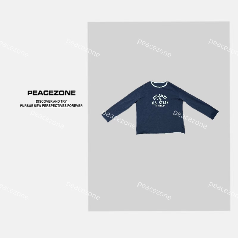 Peacezone 【复古松弛】春款上新圆领休闲简约字母撞色T恤D189