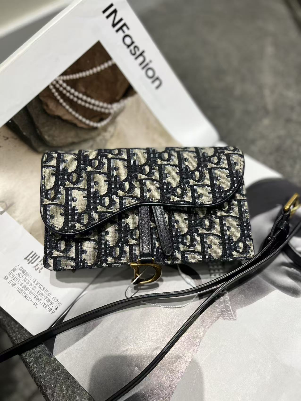 95新 DIOR/迪奥 老花经典马鞍腰包A1382