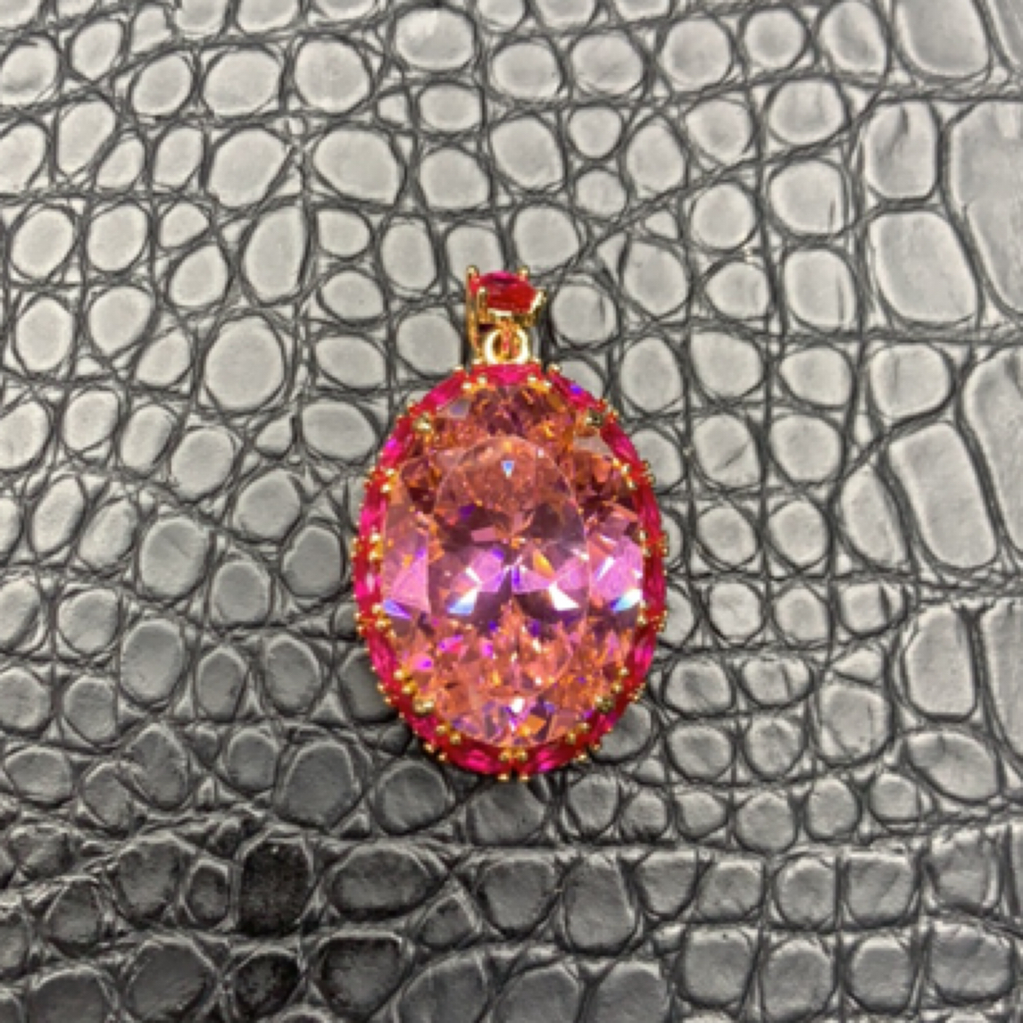 铜合金合成锆石吊坠 轻奢冰花切吊坠链子精致帕帕粉色饰品项链641