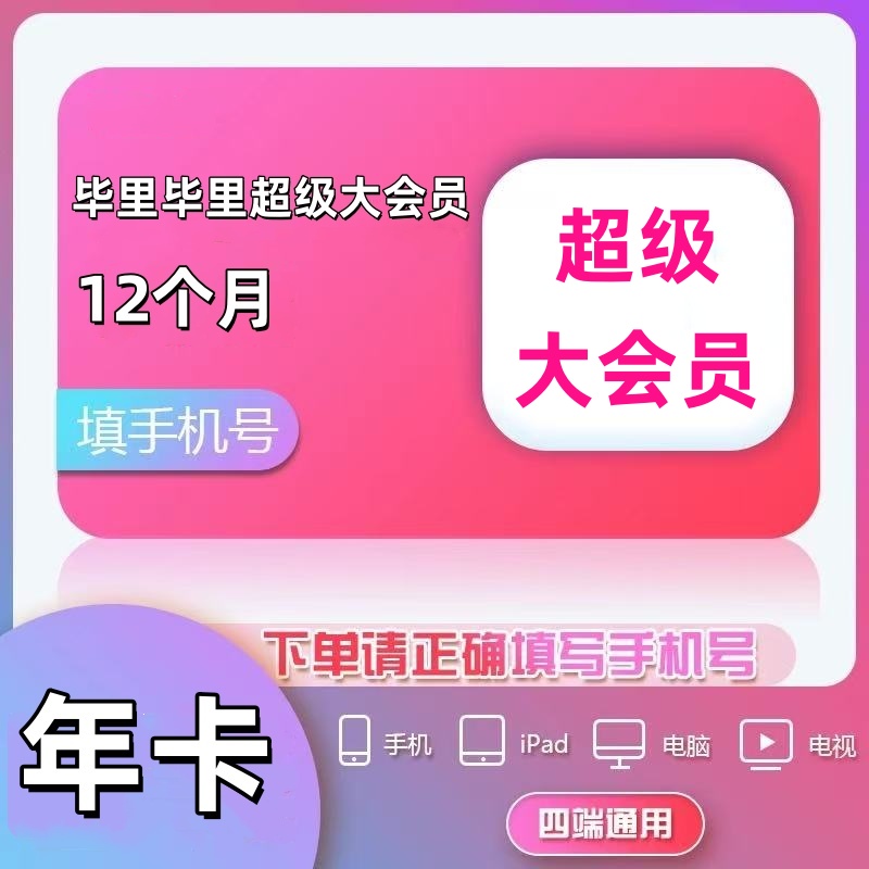 哔哩哔哩超级大会员BiliBili B站电视大会员一年12个月支持电视端