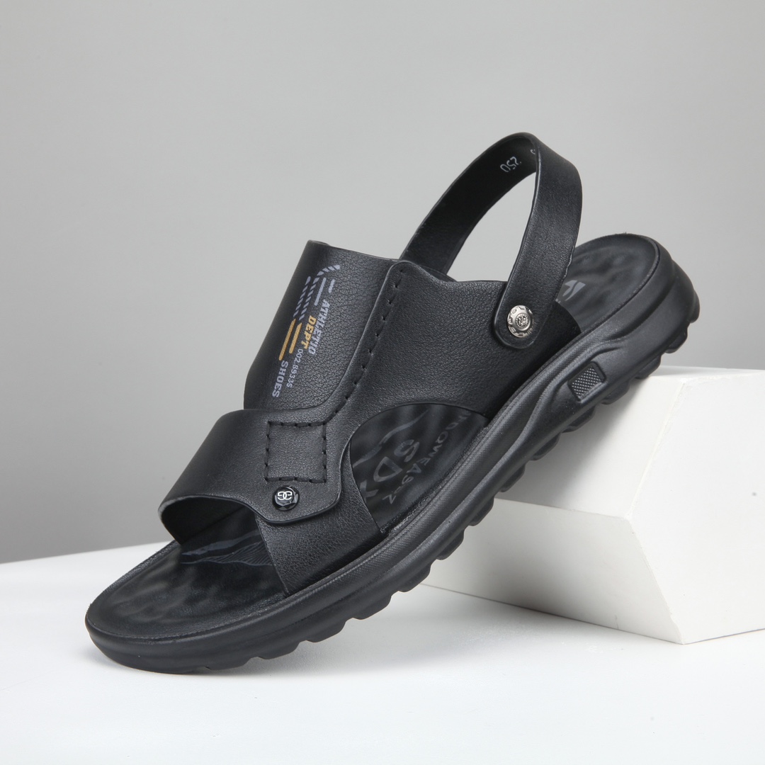 男款户外时尚男士真皮沙滩凉鞋休闲沙滩鞋韩版男款纯色外穿鞋子