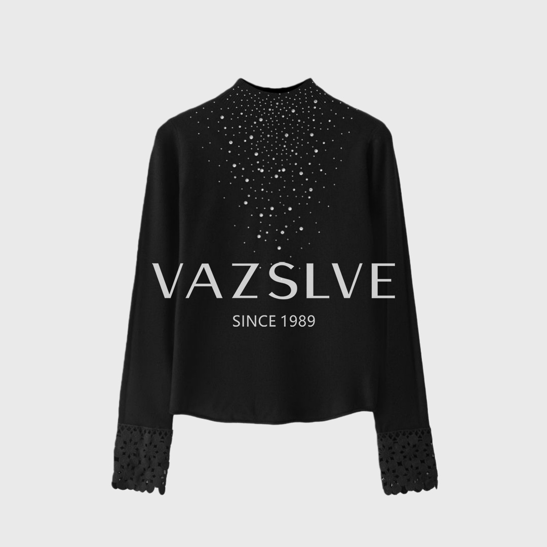 【VAZSLVE/全新奢品】捡漏  "星落黑纱"羊毛烫钻蕾丝针织衫msl1261