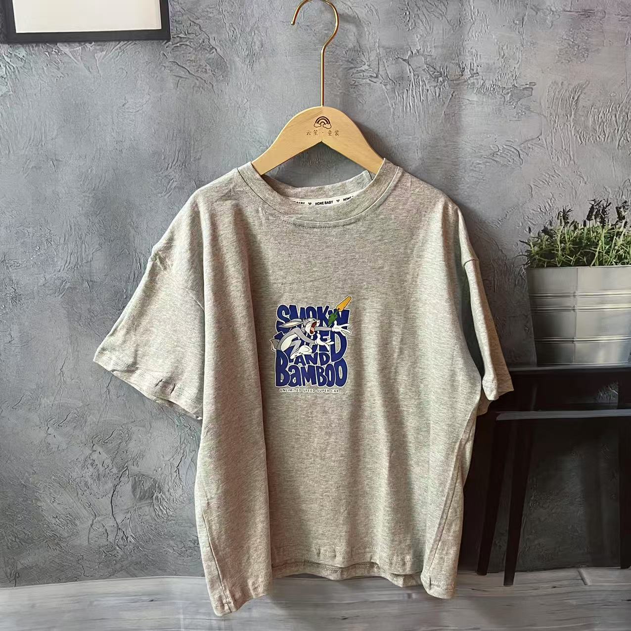 夏季短袖100%纯棉A类面料半袖圆领童装T恤休闲运动百搭体恤