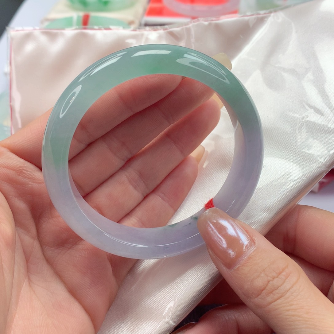 翡翠手镯未镶嵌57圈口 冰透梦幻半山半水冰春彩